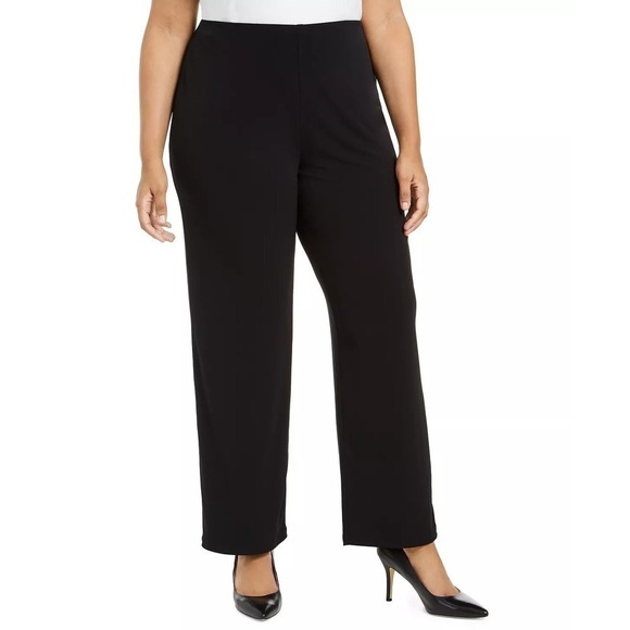 742324 Alfani Plus Size Tummy Control Straight-Leg Pants Black 14WP - Picture 1 of 2